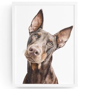 Watercolor Red Doberman Dog Portrait Wall Art Print Poster Unframed
